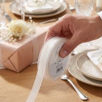 tételeket Csíkos organza szalag, ajándék szalag, fehér, 15mm, 20m