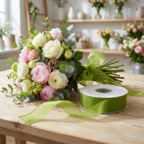 tételeket Organza szalag zöld ajándék szalag szőtt széle olíva zöld 25mm 50m