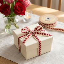 tételeket Díszítő szalag piros szívecskékkel ajándék szalag bézs 10mm 15m