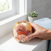 tételeket Tengerészeti mécsestartó, lámpás, igazi kagylókból, fürdőszobai dekoráció, ünnepi hangulat, 12 cm