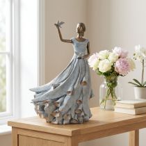 tételeket Nő figura madárral. Művészi tervezésű dekoratív szobor időtlen dizájnnal. 41 cm