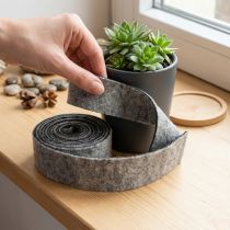 tételeket Filcszalag, edényrögzítő, 100% gyapjú, szürke/fekete, 7,5 cm széles, 5 m hosszú