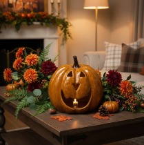 tételeket Kerámia tök arccal, LED díszítéssel, Halloween, 19cm