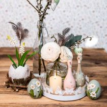 Tavaszi tálca, pillangós dekoráció, asztaldísz, fém dekoráció ültetéshez Fehér Ø20cm H6,5cm