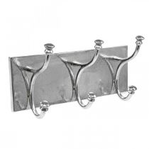 Szekrény 3 akasztóval, akasztószalaggal, dekoratív horgok fémből vintage megjelenés ezüst L46cm