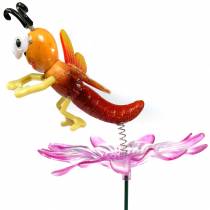 Kerti dugó szitakötő virágon fém tavaszi narancssárgával, rózsaszín H74cm