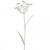Kerti dugó virág, kerti dekoráció, növény dugó fémből shabby chic fehér, ezüst L52cm Ø10cm 2db