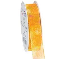 tételeket Ajándékszalag, virágos organza szalag, sárga/narancssárga, 25mm x 18m