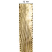 tételeket Arany ajándékszalag drótszegéllyel, 15 mm széles, 25 m hosszú