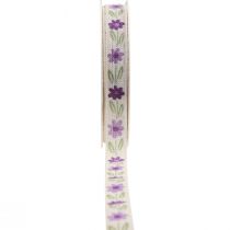 tételeket Ajándék szalag virágok pamut szalag lila fehér 15mm 20m