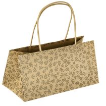 tételeket Ajándéktasak papírból, natúr barna levelekkel, 20×10×10cm, 6 db