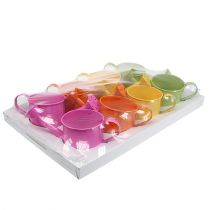 tételeket Színes díszes öntözőkanna, Ø11cm, M9.5cm, ültetéshez, tavaszi asztaldísz, fém, 8 db-os készlet