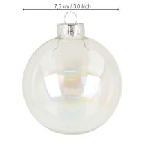 tételeket Üveg karácsonyi gömbdíszek, irizáló, átlátszó, 7,5 cm, 12 darab