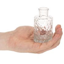 tételeket Mini üvegváza rombusz mintával, kis asztali váza, üveg, átlátszó, 9cm, 6 darab