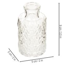 tételeket Mini üvegváza rombusz mintával, kis asztali váza, üveg, átlátszó, 9cm, 6 darab