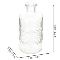 tételeket Mintás üvegpalack, hengeres, átlátszó, díszváza, 15 cm, 6 darab