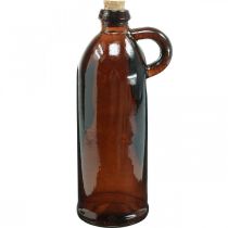 Vintage üveg palack parafával és fogantyúval barna Ø7,5 cm H22cm