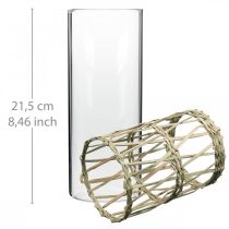 tételeket Üvegváza hengeres fonott fű dekorváza Ø8cm H21,5cm