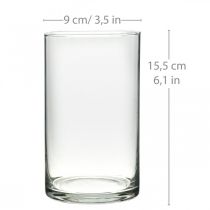 Kerek üvegváza, átlátszó üveghenger Ø9cm H15,5cm