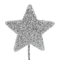 Csillogó csillag ezüst 5cm vezetéken L22cm 48db