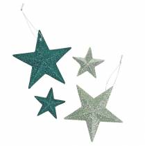 tételeket Csillogó csillag szett deko fogas és szórt dekoráció smaragd, világoszöld 9cm/5cm 18 db