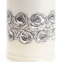 Sírgyertya fehér rózsák ezüst gyászfény Ø7cm H18cm 77h