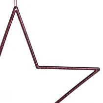 tételeket Nagy díszcsillagok akasztásra, 24 cm, bogyós csillámpor, karácsonyi dekoráció, 6 db-os készlet