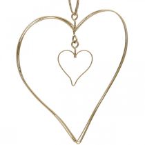 Díszszív akasztáshoz, függő dekoráció fém szív arany 10,5 cm 6 db