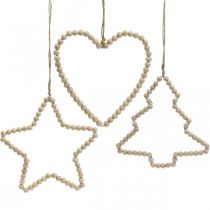 Deco fogas karácsonyi fagyöngyök szív csillag fa H16cm 3db