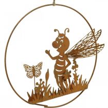 Fém rozsda kerti dekoráció akasztható méhecske Ø14cm 4db