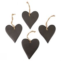 tételeket Függesztett dekoráció pala szív dekoratív szívek fekete 10,5cm 4db