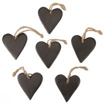 tételeket Függesztett dekoráció pala szív dekoratív szívek fekete 7cm 6db