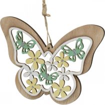 Akasztható pillangó, fa medál virág, tavaszi dekoráció csillámmal H11/14,5cm 4db