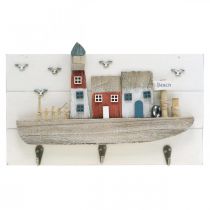 Kabáttartó Beach, tengeri fa dekoráció, horogcsík Boat Shabby Chic L33cm