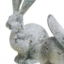 tételeket Dekoratív nyuszi, beton megjelenésű kerti figura, kopott sikkes, húsvéti dekoráció ezüst díszítéssel H21/14cm, 2 db-os készlet
