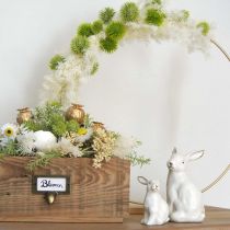 Fehér kerámia nyúl, húsvéti dekoráció arany díszítéssel, tavaszi dekoráció H7,5cm
