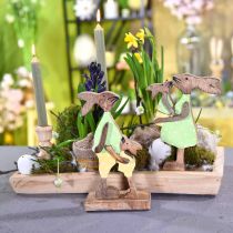 tételeket Nyuszi anya gyerekkel, húsvéti dekoráció, tavaszi, húsvéti nyuszi fából, natúr, zöld, sárga H22cm