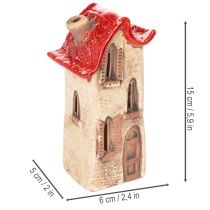 tételeket Kerámia ház dekoráció piros tetővel, világító házikó, 15 cm, 2 darab
