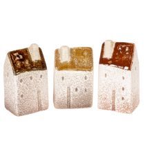 tételeket Dekoratív kerámia miniatűr házak szett, asztaldísz, 9 cm, 3 darab