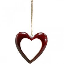 Szív fából, deco szív akasztható, szív deco piros H15cm