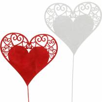 Szív a pálcán, díszdugós szív, esküvői dekoráció, Valentin nap, szívdísz 16db