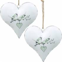 Dísz akasztó szív madár motívummal, szívdísz Valentin napra, fém medál szív alakú 4db