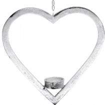 tételeket Akasztható szív, adventi teamécses tartó, esküvői dekoráció fém ezüst H24cm