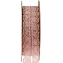 Csipke szalag szívek dekoratív szalag csipke régi rózsaszín 25mm 15m