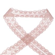 Csipke szalag szívek dekoratív szalag csipke régi rózsaszín 25mm 15m