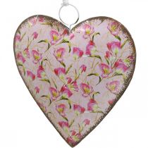 Akasztható szív, Valentin-nap, szívdísz rózsákkal, Anyák napja, fém dekoráció H16cm 3db