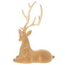 tételeket Dekoratív fekvő szarvasfigura agancsokkal, pelyhesített díszítéssel, 58 cm
