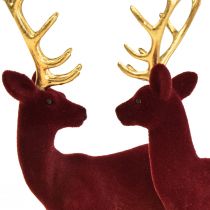 Deer Deco Rénszarvas Bordeaux Gold Calf Flocked 20 cm 2 db-os készlet