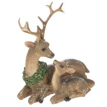 tételeket Szarvascsalád díszes figura hóval téli dekorációként, 17 cm