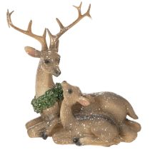 tételeket Szarvascsalád díszes figura hóval téli dekorációként, 17 cm